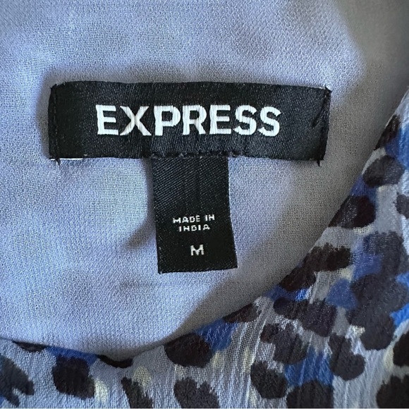 Express Leopard Animal Print Tiered Ruffle Peplum Womens Blue Top M Boho Chiffon - Picture 10 of 12